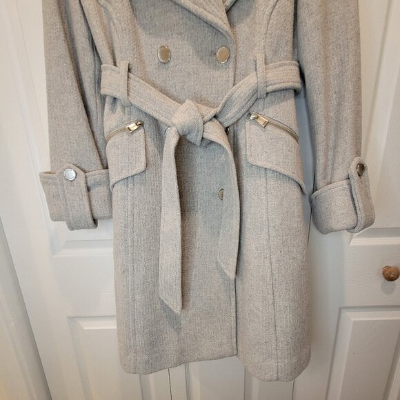 GUESS Wool Blend Doublebreasted Gray Coat NWOT w/ Silver Buttons - Picture 7 of 16